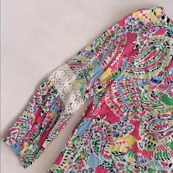 Crown & Ivy | Multicolor Crochet Lace Inset V-Neck Boho Peasant Blouse (M) - Picture 11 of 15